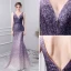 Charmant Dégradé De Couleur Violet Robe De Soirée 2019 Trompette / Sirène V-Cou Perlage Cristal En Dentelle Fleur Faux Diamant Sans Manches Dos Nu Ceinture Longue Robe De Ceremonie