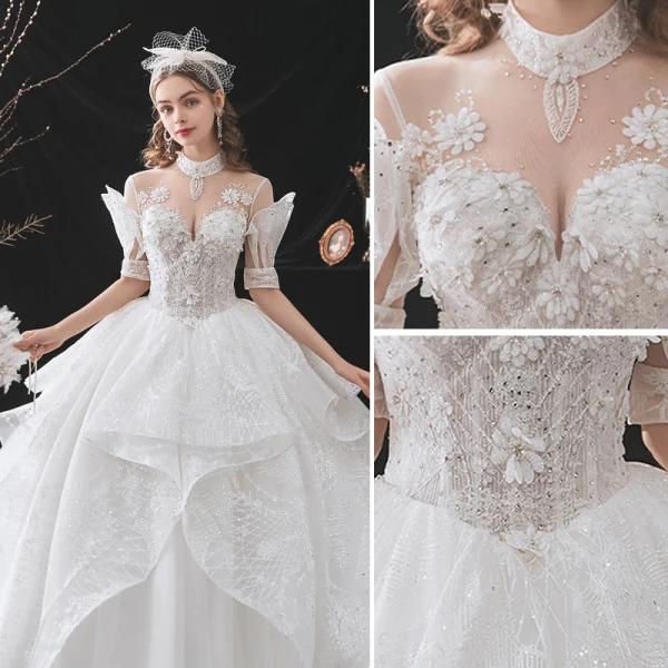 Fine Mørk Marineblå Ballkjoler 2018 Prinsesse Beading Paljetter Rhinestone Kjæreste Ryggløse Uten Ermer Feie Tog Formelle Kjoler