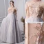 Elegant Grey Prom Dresses 2019 A-Line / Princess Beading High Neck Pearl Crystal Lace Flower Sequins Short Sleeve Floor-Length / Long Formal Dresses