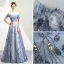 Elegante Silber Abendkleider 2019 A Linie Off Shoulder Glanz Tülle Pailletten Kurze Ärmel Rückenfreies Lange Festliche Kleider