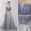Élégant Bleu Ciel Robe De Soirée 2019 Princesse De l'épaule Perlage En Dentelle Fleur Paillettes Manches Courtes Dos Nu Longue Robe De Ceremonie