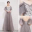 Élégant Gris Robe De Soirée 2019 Princesse Bretelles Spaghetti Appliques En Dentelle Fleur Manches Courtes Dos Nu Longue Robe De Ceremonie