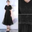 Chic / Beautiful Black Homecoming Graduation Dresses 2019 A-Line / Princess V-Neck Bow Lace Flower Short Sleeve Tea-length Formal Dresses