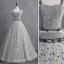Elegant Grey Prom Dresses 2019 A-Line / Princess Suede Spaghetti Straps Glitter Star Sleeveless Backless Floor-Length / Long Formal Dresses