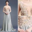Élégant Gris Robe De Bal 2019 Princesse Encolure Dégagée Perlage Perle Faux Diamant Appliques En Dentelle Fleur Sans Manches Train De Balayage Robe De Ceremonie