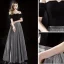 Elegant Svart Selskapskjoler 2019 Prinsesse Suede Av Skulderen Glitter Polyester Korte Ermer Ryggløse Lange Formelle Kjoler