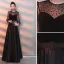 Elegant Black Evening Dresses  2019 A-Line / Princess Scoop Neck Suede Spotted Sash Long Sleeve Floor-Length / Long Formal Dresses
