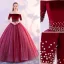 Élégant Bordeaux Robe De Bal 2019 Princesse De l'épaule Daim Fleur Perle En Dentelle Manches Courtes Dos Nu Longue Robe De Ceremonie