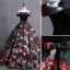 Vintage / Retro Multi-Colors Printing Prom Dresses 2019 Ball Gown Off-The-Shoulder Bow Short Sleeve Backless Floor-Length / Long Formal Dresses