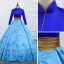 Vintage / Originale Bleu Robe De Bal 2019 Princesse Col Haut En Dentelle Fleur Paillettes Manches Longues Dos Nu Chapel Train Robe De Ceremonie