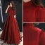 Vintage / Retro Modest / Simple Burgundy Prom Dresses 2019 A-Line / Princess High Neck 1/2 Sleeves Floor-Length / Long Formal Dresses