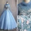 Vintage / Retro Sky Blue 2019 A-Line / Princess Formal Dresses High Neck Beading Pearl Appliques Lace Long Sleeve Backless Floor-Length / Long Prom Dresses