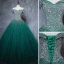 Vintage / Retro Dark Green Handmade  Beading Prom Dresses 2019 A-Line / Princess Off-The-Shoulder Sequins Sleeveless Backless Floor-Length / Long Formal Dresses