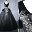 Elegant Black Prom Dresses 2019 Ball Gown V-Neck Suede Appliques Lace Crystal Sleeveless Backless Floor-Length / Long Formal Dresses