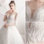 Chic / Beautiful Ivory Wedding Dresses 2019 A-Line / Princess V-Neck Beading Pearl Lace Flower 3/4 Sleeve Backless Floor-Length / Long