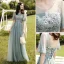 Modest / Simple Mint Green Lace Flower Bridesmaid Dresses 2021 A-Line / Princess Scoop Neck 1/2 Sleeves Backless Floor-Length / Long Wedding Party Dresses