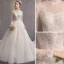 Eleganckie Szampan Suknie Ślubne 2019 Princessa Wysokiej Szyi Frezowanie Perła Kutas Z Koronki Kwiat Długie Rękawy Bez Pleców Trenem Katedra