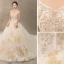 Charming Champagne Wedding Dresses 2019 A-Line / Princess Spaghetti Straps Beading Pearl Lace Flower Sleeveless Backless Royal Train