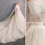 Style Audrey Hepburn Champagne Robe De Mariée 2019 Princesse De l'épaule Perlage Paillettes Perle En Dentelle Fleur 3/4 Manches Dos Nu Royal Train