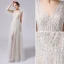 Charmant Ivory / Creme Brautkleider / Hochzeitskleider 2021 A Linie Tiefer V-Ausschnitt Perlenstickerei Pailletten Ärmellos Rückenfreies Lange Hochzeit