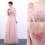 Chic / Beautiful Pearl Pink Prom Dresses 2019 A-Line / Princess Spaghetti Straps Appliques Lace Beading Crystal Rhinestone Short Sleeve Backless Floor-Length / Long Formal Dresses