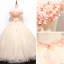 Chic / Beautiful Champagne Prom Dresses 2019 Ball Gown Off-The-Shoulder Lace Flower Appliques Short Sleeve Backless Floor-Length / Long Formal Dresses