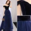 Schlicht Marineblau Abendkleider 2019 A Linie Off Shoulder Wildleder Kurze Ärmel Rückenfreies Sweep / Pinsel Zug Festliche Kleider