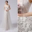 Modern / Fashion Ivory Wedding Dresses 2021 A-Line / Princess Beading Pearl Sequins Lace Flower Deep V-Neck Sleeveless Backless Sweep Train Wedding