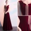 Chic / Beautiful Burgundy Evening Dresses  2019 A-Line / Princess V-Neck Long Sleeve Floor-Length / Long Formal Dresses