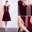 Vintage / Retro Burgundy Homecoming Graduation Dresses 2019 A-Line / Princess V-Neck Suede Bow 3/4 Sleeve Knee-Length Formal Dresses