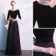 Elegant Black Evening Dresses  2019 A-Line / Princess Scoop Neck Suede 1/2 Sleeves Floor-Length / Long Formal Dresses