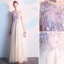 Elegant Champagne Prom Dresses 2019 A-Line / Princess Scoop Neck Appliques Lace Flower Sleeveless Floor-Length / Long Formal Dresses