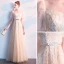 Charming Champagne Evening Dresses  2019 A-Line / Princess Square Neckline Sequins Sash Short Sleeve Backless Floor-Length / Long Formal Dresses