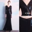 Charmant Noire Robe De Soirée 2019 Trompette / Sirène V-Cou Paillettes Ceinture 3/4 Manches Longue Robe De Ceremonie