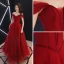 Chic / Beautiful Burgundy Evening Dresses  2019 A-Line / Princess Off-The-Shoulder Beading Crystal Sleeveless Backless Floor-Length / Long Formal Dresses