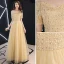 Modern / Fashion Gold Evening Dresses  2019 A-Line / Princess Off-The-Shoulder Sequins Tassel Short Sleeve Floor-Length / Long Formal Dresses