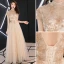 Élégant Champagne Robe De Soirée 2019 Princesse Col Haut Perlage Cristal En Dentelle Fleur Paillettes Manches Courtes Dos Nu Longue Robe De Ceremonie