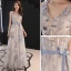 Chic / Beautiful Grey Evening Dresses  2019 A-Line / Princess V-Neck Crystal Lace Flower Bow Sleeveless Backless Floor-Length / Long Formal Dresses