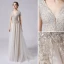 Charmant Champagner Brautkleider / Hochzeitskleider 2021 A Linie Perlenstickerei Kristall Pailletten Tiefer V-Ausschnitt Kurze Ärmel Rückenfreies Sweep / Pinsel Zug Hochzeit
