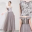 Chic / Beautiful Grey Prom Dresses 2019 A-Line / Princess Appliques Lace Flower Off-The-Shoulder Short Sleeve Backless Floor-Length / Long Formal Dresses
