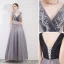 Élégant Dégradé De Couleur Gris Robe De Soirée 2019 Princesse V-Cou Cristal En Dentelle Fleur Sans Manches Dos Nu Longue Robe De Ceremonie