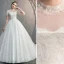 Élégant Ivoire Robe De Mariée 2019 Robe Boule Encolure Dégagée Perlage Cristal En Dentelle Fleur Manches Courtes Dos Nu Cathedral Train