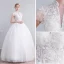 Elegant White Wedding Dresses 2019 Ball Gown High Neck Lace Flower Sequins Short Sleeve Backless Floor-Length / Long