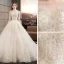 Audrey Hepburn Style Ivory Wedding Dresses 2019 Ball Gown Scoop Neck Beading Sequins Lace Flower Long Sleeve Backless Royal Train