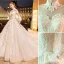 Charming Champagne Wedding Dresses 2019 Ball Gown High Neck Beading Crystal Lace Flower Long Sleeve Backless Royal Train