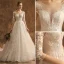 Élégant Champagne Robe De Mariée 2019 Princesse Encolure Dégagée En Dentelle Fleur Étoile 3/4 Manches Dos Nu Chapel Train