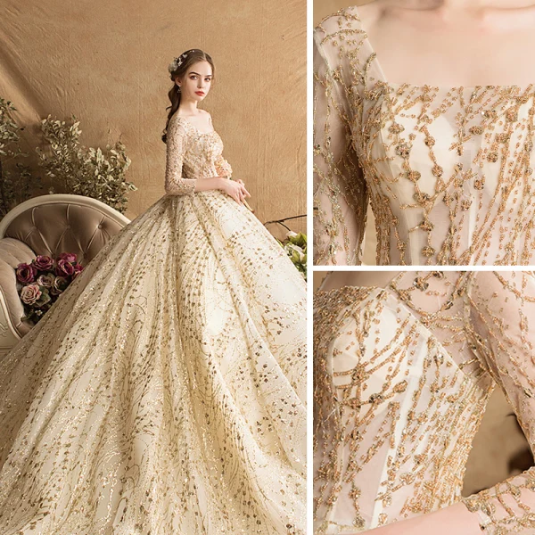 gold sparkle wedding dress Gold Sequin V-neck Floor Length Mother of the Bride or Groom Dress