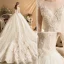 Luxe Champagne Robe De Mariée 2019 Robe Boule Encolure Dégagée Perlage Cristal Gland Paillettes En Dentelle Fleur 3/4 Manches Dos Nu Royal Train