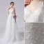 Elegant Ivory Glitter Wedding Dresses 2021 A-Line / Princess Beading V-Neck Sleeveless Backless Sweep Train Wedding