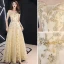 Modern / Fashion Gold Evening Dresses  2019 A-Line / Princess Off-The-Shoulder Glitter Sequins Metal Sash Short Sleeve Backless Floor-Length / Long Formal Dresses